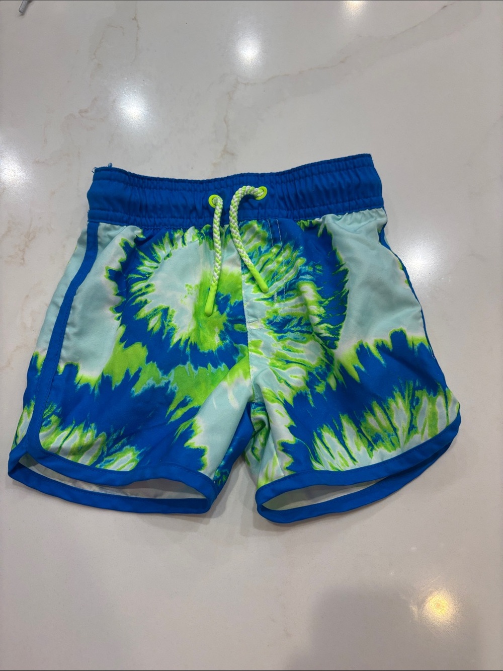 Cat & Jack Neon Lime and Blue Tie-Dye Swim Trunks